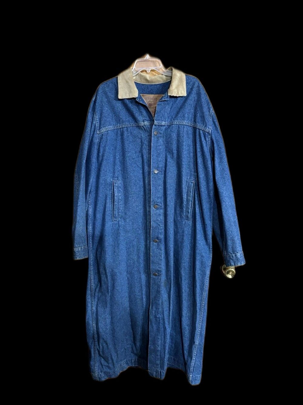 RARE Vintage 80's-90's Denim Duster Levi Strauss Barn Trench Coat Tan Collar